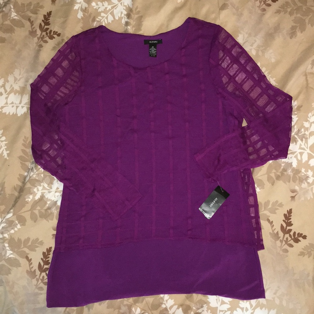🆕‼️ALFANI Women’s Blouse Top Tunic Purple Sz Med
